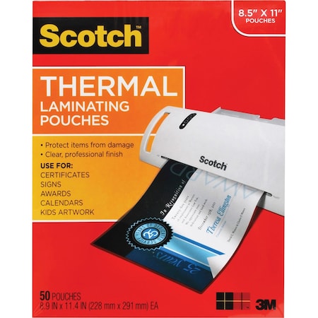 3M Thermal Pouches, Letter Size 9 In X 11.4 In 50/Pack PK50 TP3854-50